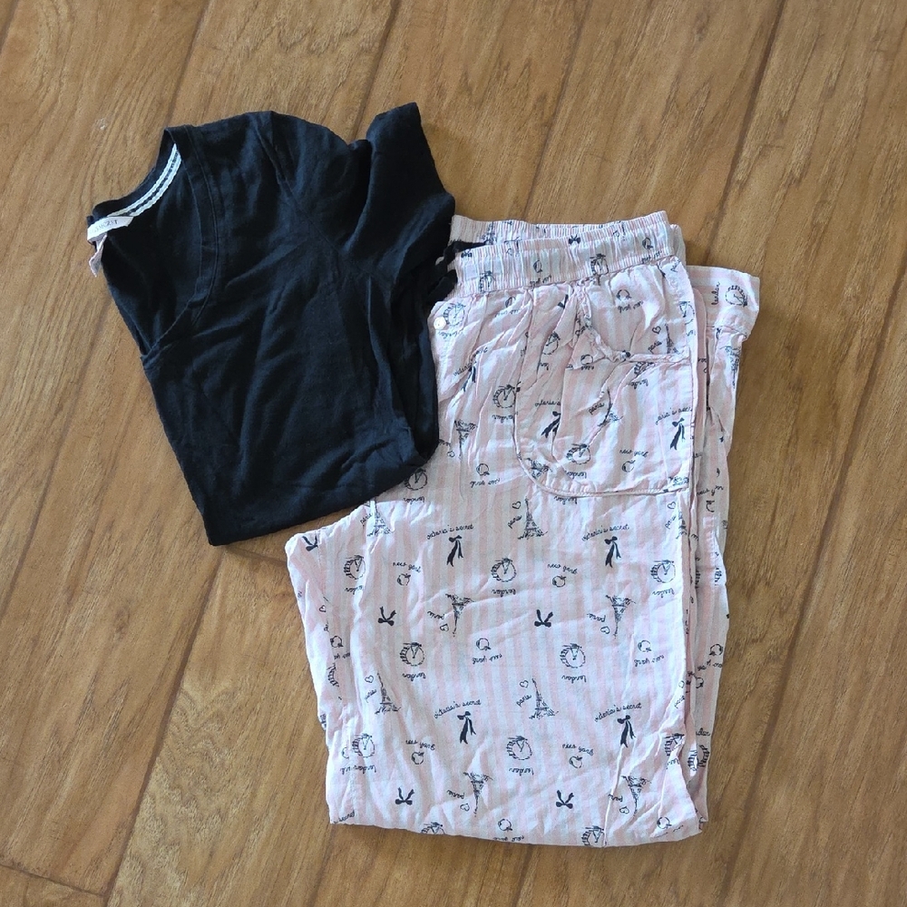 Victorias Secret Black and Pink Pajama Set